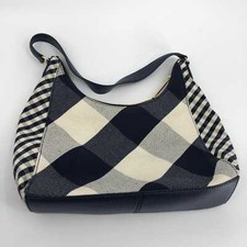 Talbots White & Blue Plaid Shoulder Bag | Medium Size, Gold Hardware