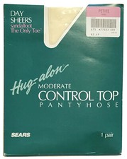 Vintage Sears Day Sheers Sandal foot Hug-Alon Control Top Pantyhose Petite Ivory