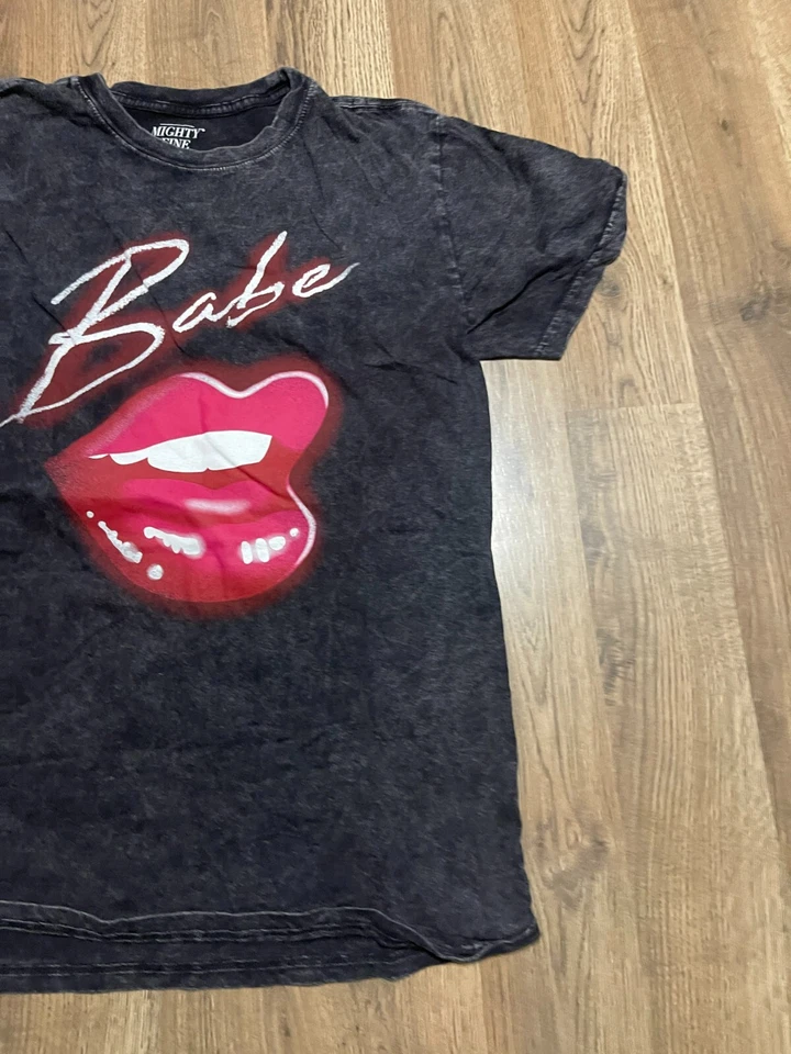 Mighty Fine Shirt, Women's Size Medium, Black, Distressed, BABE with Lips Print - Image 3 of 4