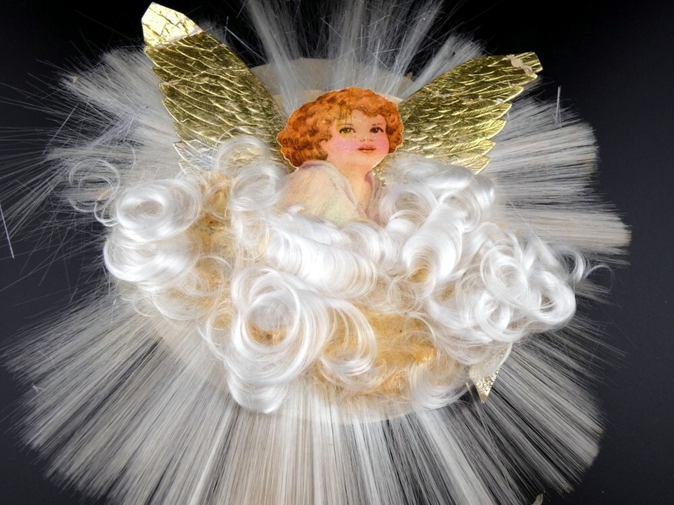 Vintage Christmas 1950s Angel with Foil Wings Spun Glass Angel Hair