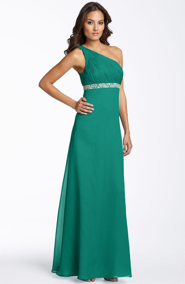 js boutique one shoulder dress JS Boutique Beaded Cutout One Shoulder Jersey Gown