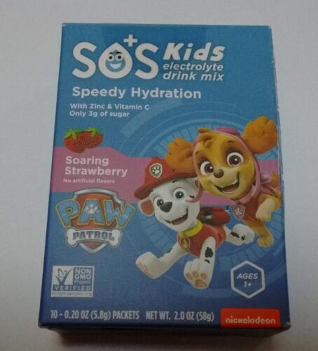 SOS Kids Electrolyte Paw Patrol Soaring Strawberry Drink Packets-1 (10Pack) Box - Afbeelding 1 van 3
