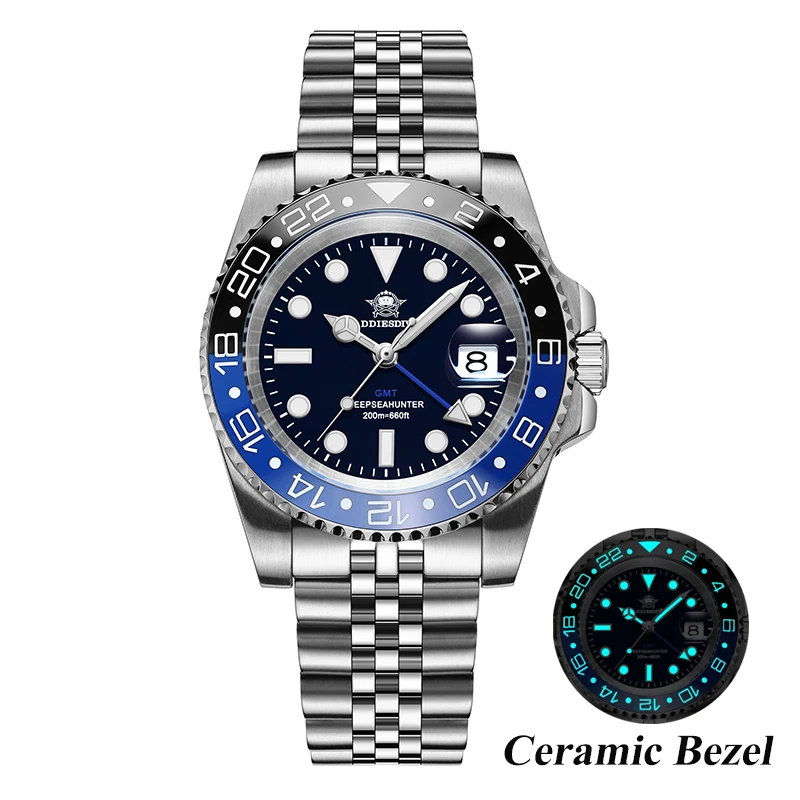 ADDIESDIVE New Luxury Men Business GMT Watch diver's Waterproof