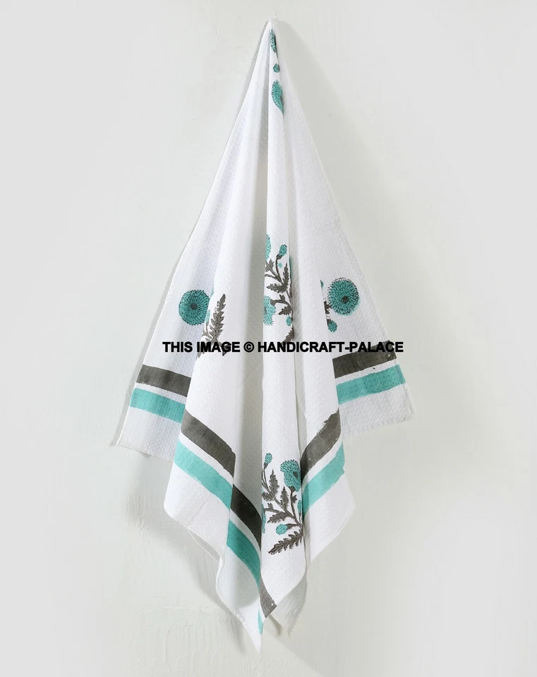 Toalla de baño india estampada en bloques de algodón floral 60"x28" blanca Foto 3 de 4