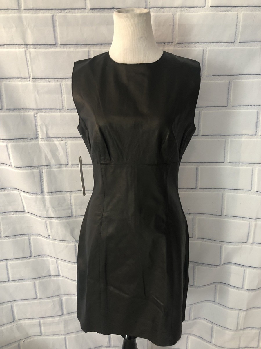 NWT New Susana Monaco Dress Sz 8 100% Lamb Leather Black Sleeveless New  $488 LBD