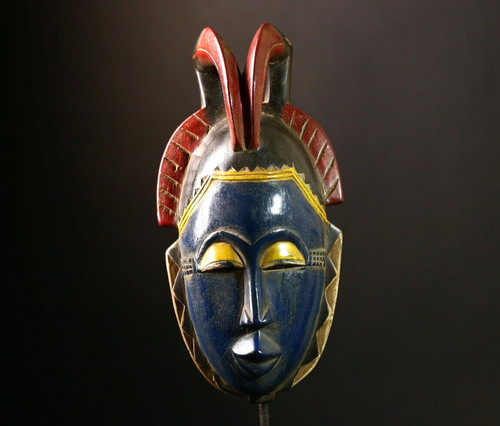 Unique African Baule Mask Hand-Carved Wooden Tribal Wall Decor Vintage-G4074