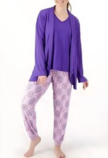 MUK LUKS Cloud Knit  Slub Knit 3-Piece Set-Purple/Medallion-Tall Medium A397459