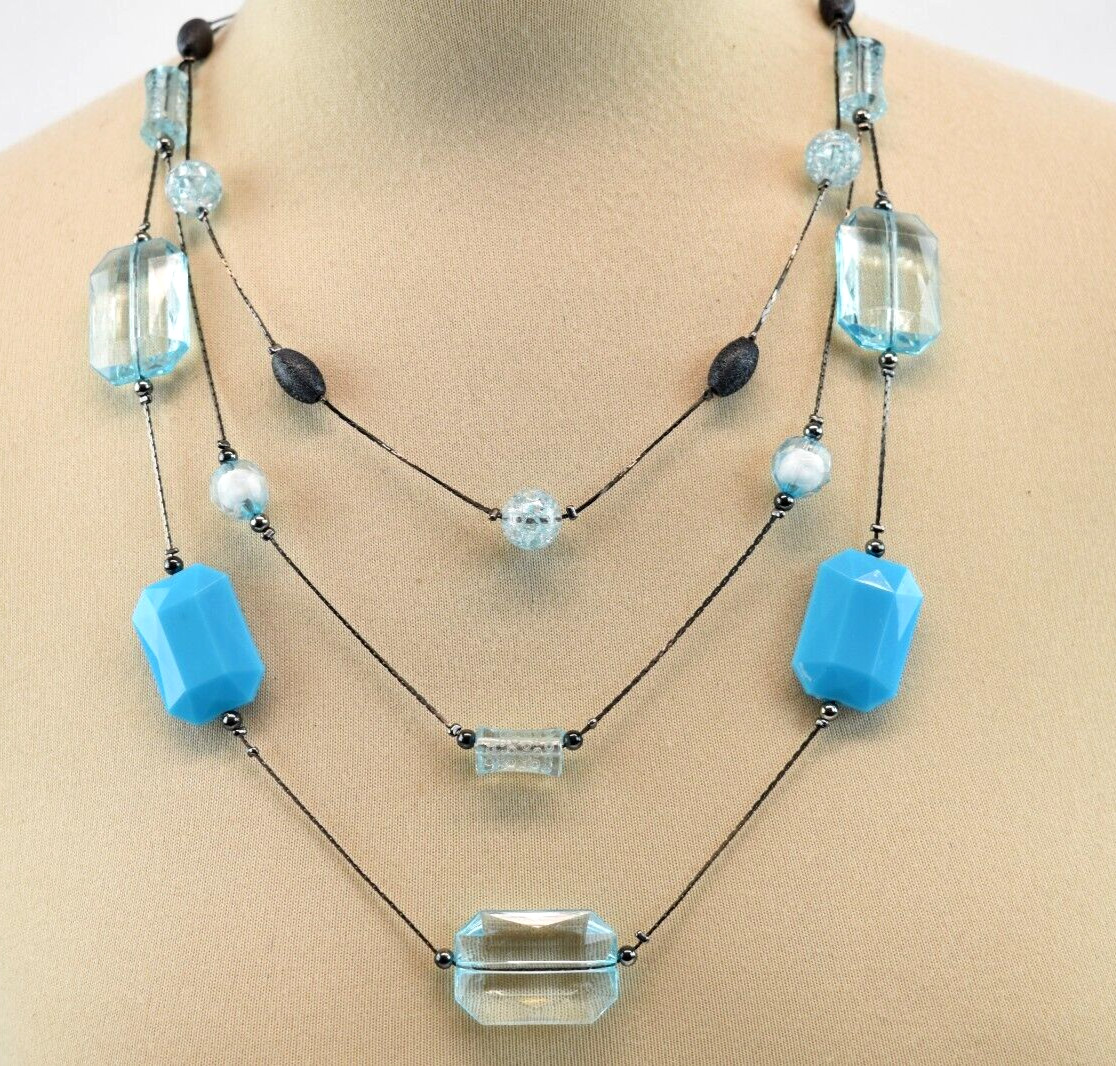 Three Layer Black Herringbone Chain Necklace With… - image 4