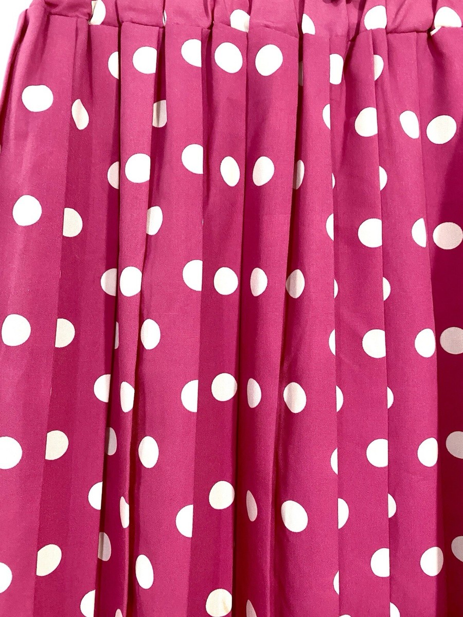 Vintage 80s Pink Pleated Skirt White Polka Dots Maxi Size 8