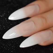 24 Press on nails Kit w Glue Long stiletto Ombre French white nude vampire goth