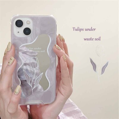 Purple Tulip Mirror Phone case for iPhone 11 12 13 14 15 ProMax Plus XS 6/7/8