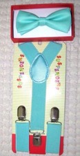 Kids Boys Girls MINT Green Adjustable Bow Tie  MINT Green Adj Suspenders Set