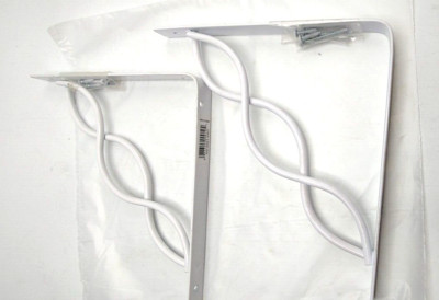 Set of 2 Knape & Vogt White Scroll 8'' Decorative Steel Brackets HD-0091-8WT