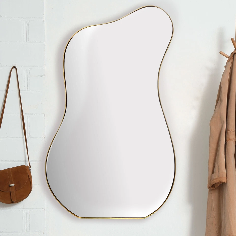FineBuy Miroir Murale Métal 60x100 cm Miroir Mur Couloir Grand Doré Asymétrique - Photo 1/4