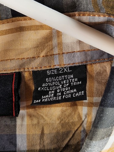 Red Ape 2XL Men Yellow Blue Plaid Short Sleeve Button Up Cotton Blend Embroidery - Picture 14 of 23