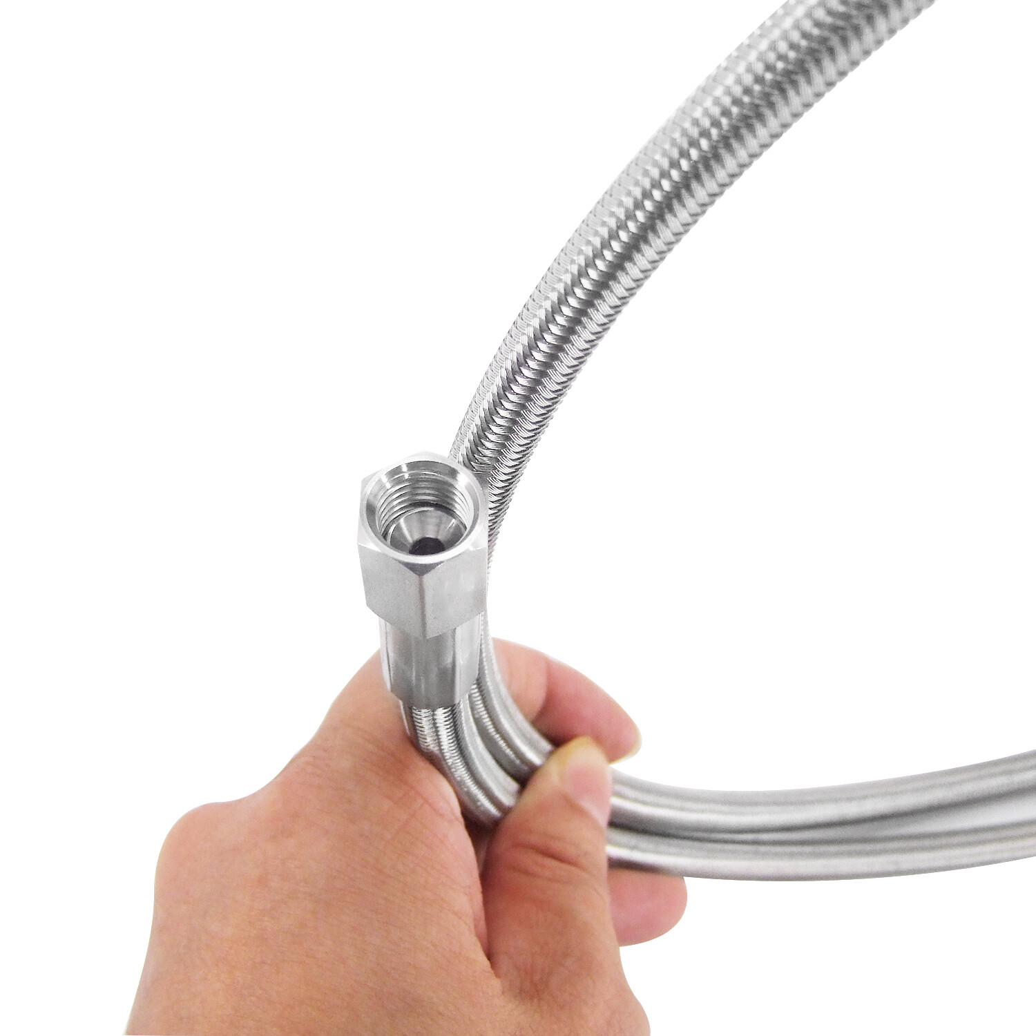 Tuyau Tressé HFS 3/8" Femelle JIC En Acier Inoxydable - Longueur 72 Pouces - Doublure PTFE - Pression 1500 PSI