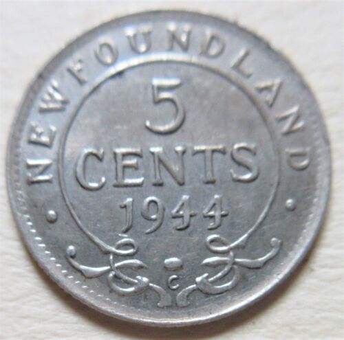 1944 Canada Newfoundland SILVER Five Cents Coin Nickel 5 Cents 5c (FR) - Picture 1 of 2