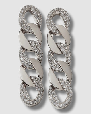 $200 Fallon Women's Rhodium Plated Alternating Pave Curb Chain Drop Earrings