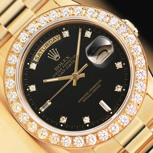 Rolex Herren Tagesdatum 18238 Schwarzes Zifferblatt 2.50 CT Diamant Lünette 18K