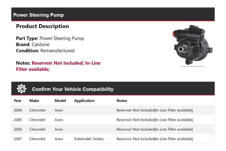 Bomba de direção hidráulica Cardone 2005 2006 Chevrolet Aveo 2004-2007 - Imagem 2 de 4