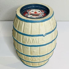 JAMES CANDY SALT WATER TAFFY BARREL BANK Vtg PAPER MACHE  7” ATLANTIC CITY USA