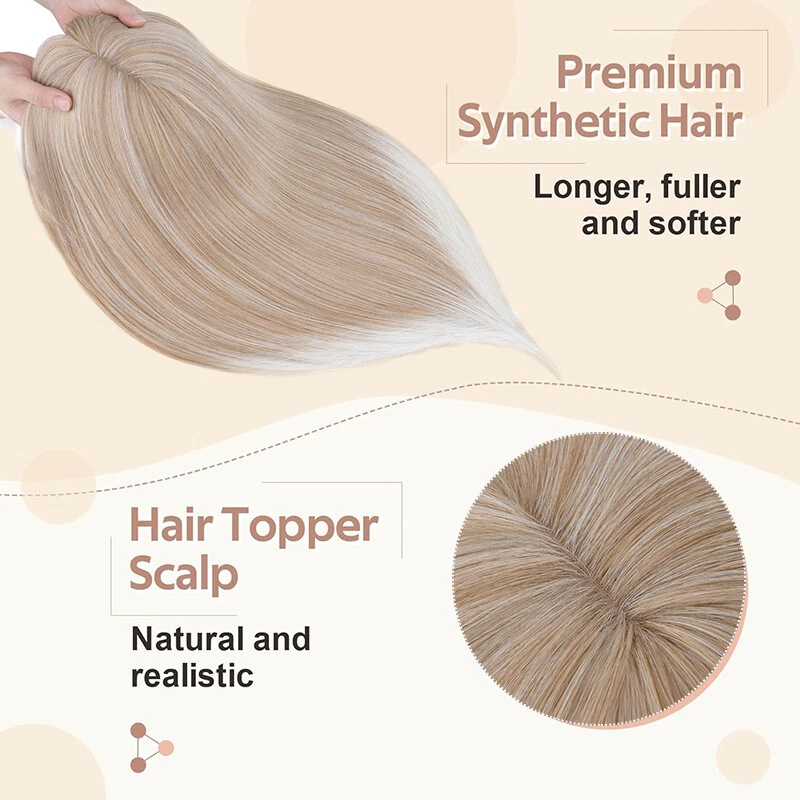 Free Part Women Topper Real As Human Hair Top Toupee Piece Clip in Hairpiece 18" - Image 4 of 4