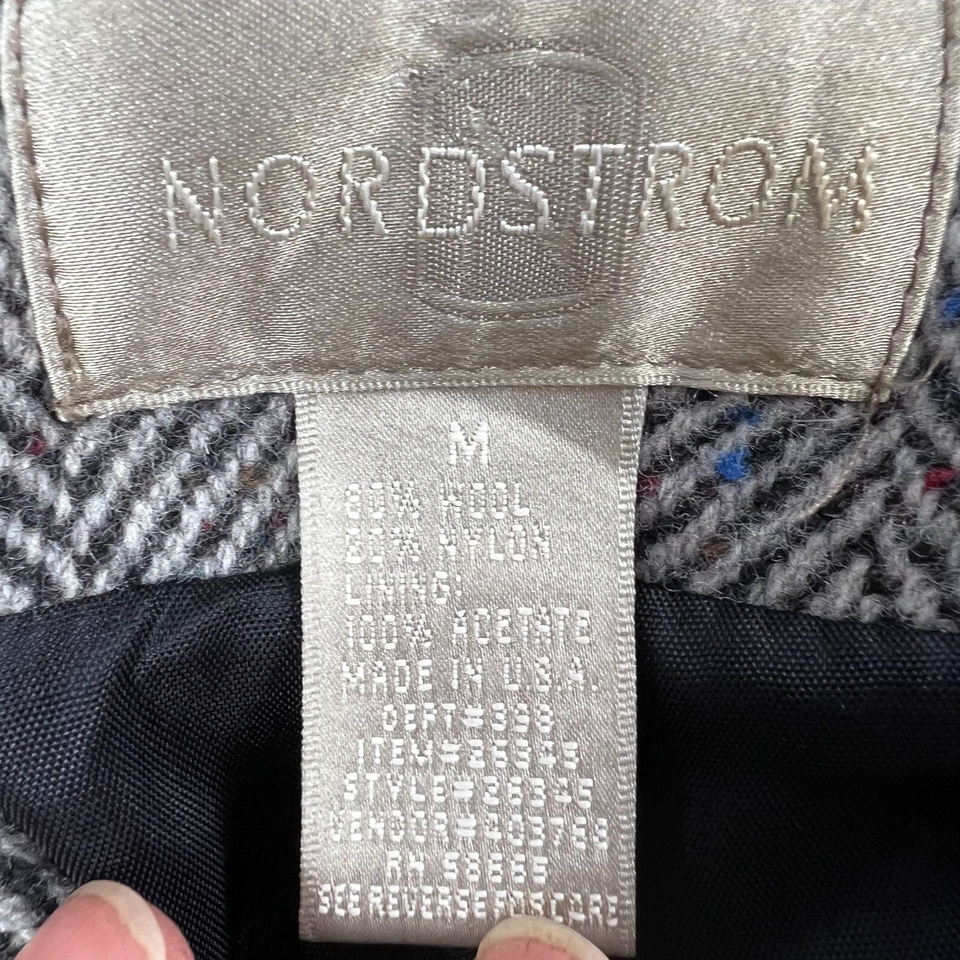 NORDSTROM Womens Size Medium Wool Overcoat Grey Herringbone Ankle