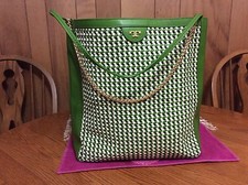 TORY BURCH Erica Hobo Handbag in Woven Leather in Leaf Green/New Ivory 