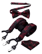  Suspenders for Men Paisley Floral Bow tie Suspender Pocket A4-red / Black