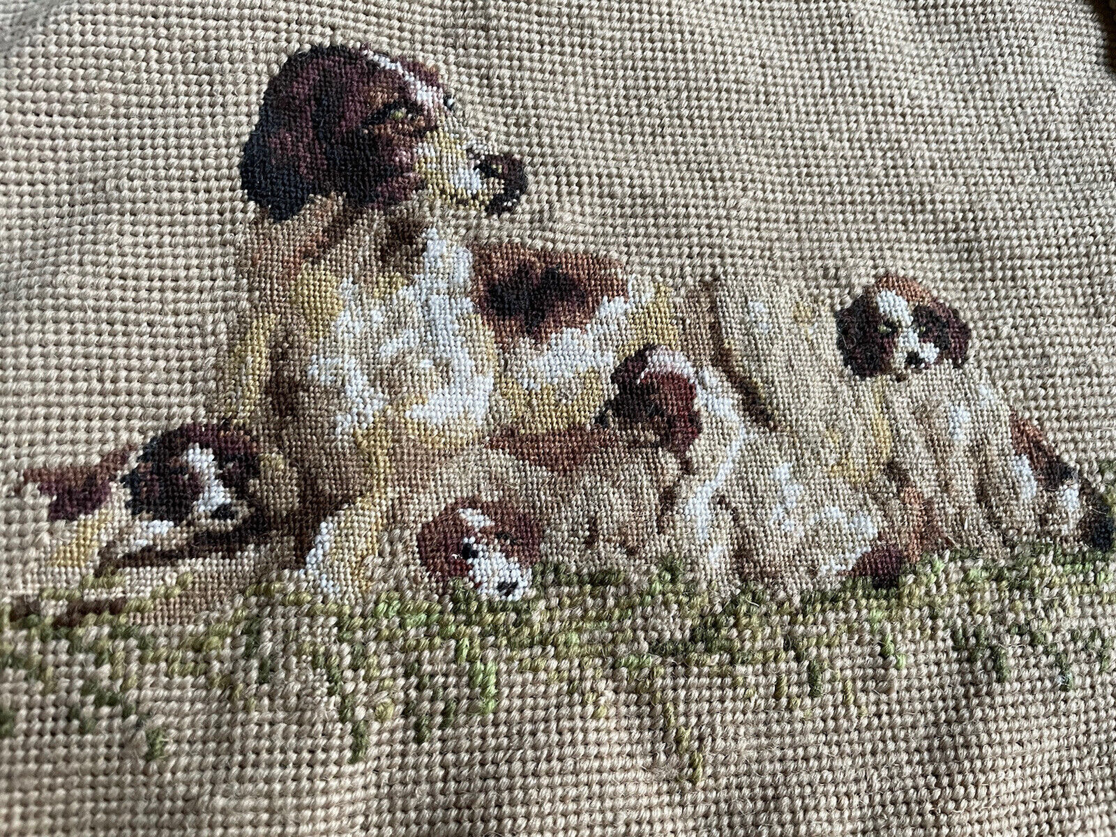 1 Of3 Cushion Cover Needlepoint Petitpoint Woolwork Needlework Dog Puppies Hound