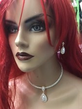 Gold Cream Pearl Choker Crystal Rhinestone Prom Bridal Necklace Set Earring