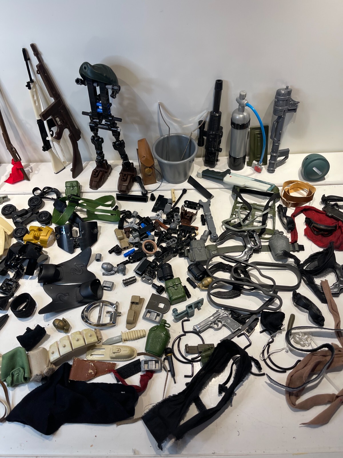 16 Custom Kitbash 12" Figure Parts Lot Guns Belts Bag Lego Robot GiJoe