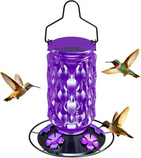 Glass Hummingbird Feeder for Outdoors,25 OZ Bird Nectar High Capacity  Purple