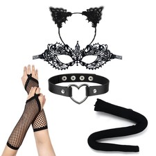Womens 5pcs Halloween Gothic Cat Girl Costume Accessories for Masquerade Cosplay