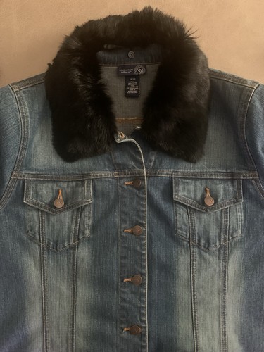 Venezia Jeans Clothing Co Women Rabbit Fur Removable Collar Denim Jacket 18-20 - Picture 4 of 11