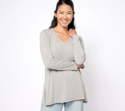 Susan Graver Modern Essentials Regular Liquid Knit A-Line Tunic Shirt Light Sky