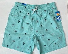 NWT Surf Style Mens Size Large Blue Green Swim Trunks Liner Palm Tree Embroider