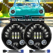 Pair 7 Inch Round LED Headlights Halo DRL For Alfa Romeo Spider 1988-1994 DeSoto