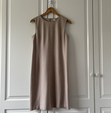 Ladies Uniqlo Beige Plain Smart Shift Dress Knee Length Size Medium Workwear