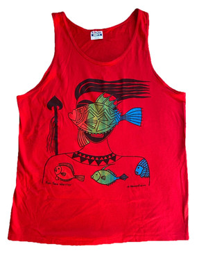 1991 M Stewart Fish Face Warrior Sleeveless Tank Top Red XL 46-48 Hanes Beefy-T