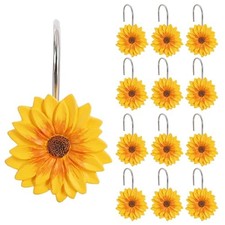 12-Piece Sunflower Shower Curtain Hooks, Yellow Flowers Yellow Sunflower