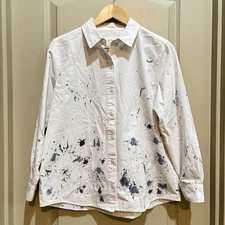 The Great Women Small 100% Cotton Paint Splatter White Button Front Shirt Artsy