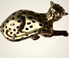 Doreen Ryan Cheetah Belt Buckle Gold Tone Rhinestone Eyes Vintage