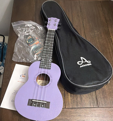 AODSK AU-S Soprano Ukulele Purple Matte Wood 4-String with Bag, Strap, Strings