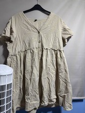SHEIN Women’s Plus 3XL Beige Short T-Shirt Dress V-Neck Button Front
