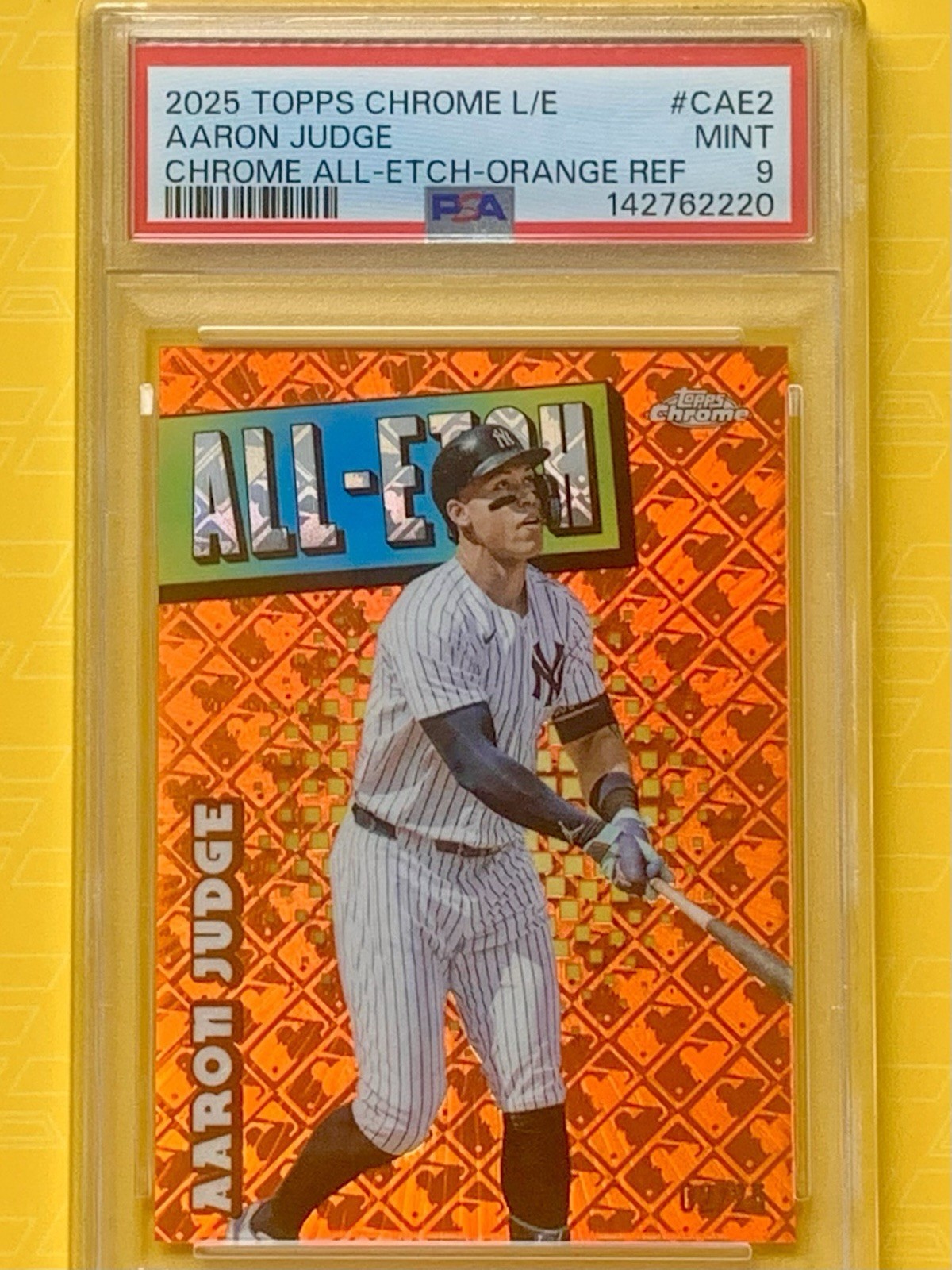 2025 Topps Chrome LOGOFRACTOR EDITION ORANGE/25 All-Etch Aaron Judge #CAE2 PSA 9 view 3