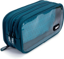 ZIPIT Half Half Pencil Case, 3-Compartment Aesthetic Zipper Pouch, Teal Clea