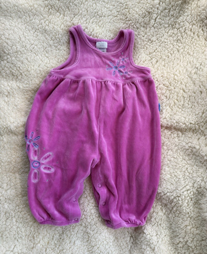 Vintage Carter's  Velour Floral Embroidered Sleeveless Romper One-Piece 9-12M