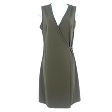 Vtg 90s Express Wrap Dress Sz 3/4 Olive Midi Y2k Grunge Minimal Prep Forest Work