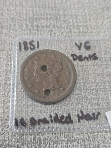 1851 Braided Hair Large Cent VG Dents